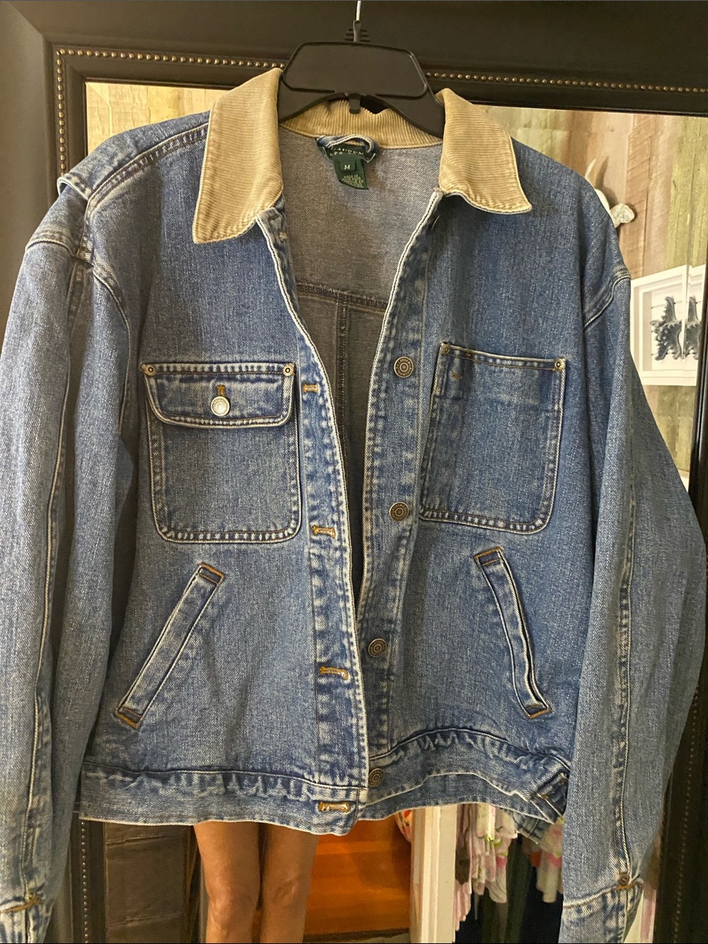 Lauren Ralph Lauren Blue Denim Jacket with Tan Cord Collar